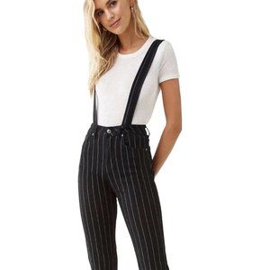 Forever 21 Women's Sz M Black And White Striped Wide Leg Suspender Jeans